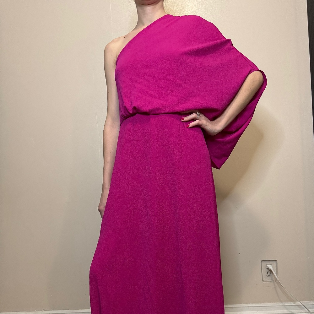 Hot Pink Maxi One Shoulder Ruffle Dress